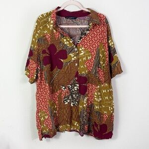 Marina Rinaldi Sport Button Down Shirt Abstract Burgundy size 31